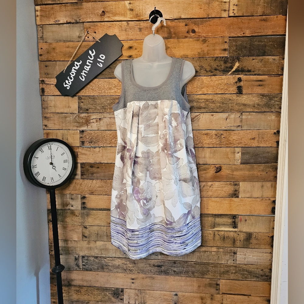 Simply Vera Vera Wang Women's Gray Floral Spring Casual Shift Dress Size Large